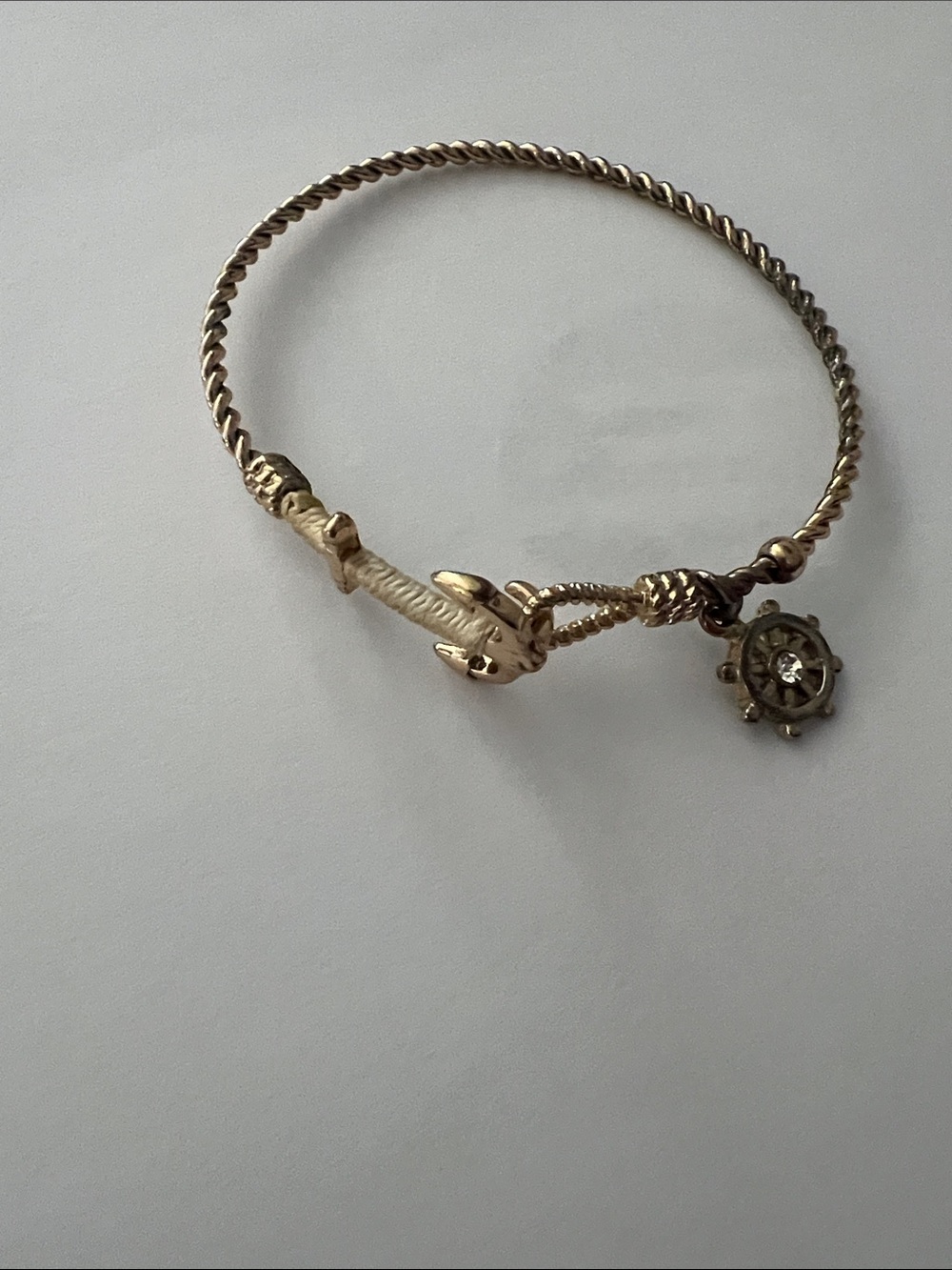 Alex and Ani Gold Anchor & Ship Wheel Bangle Bracelet with cubic Zarconia